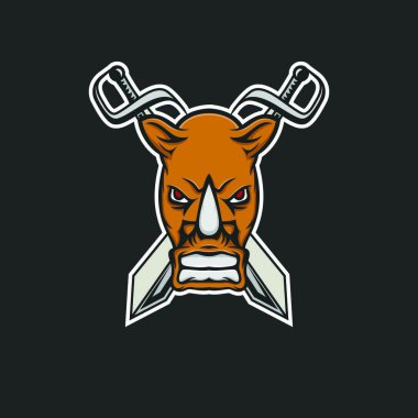 Gergedan izole maskot baş logo tasarım öğesi illüstrasyon amblemi vektör