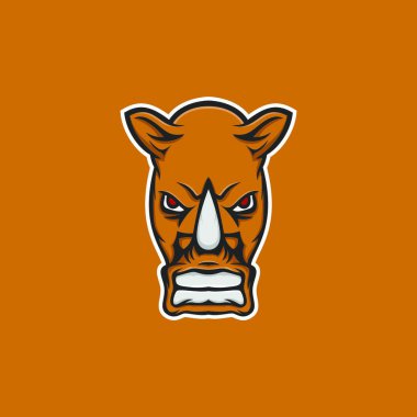 Gergedan izole maskot baş logo tasarım öğesi illüstrasyon amblemi vektör