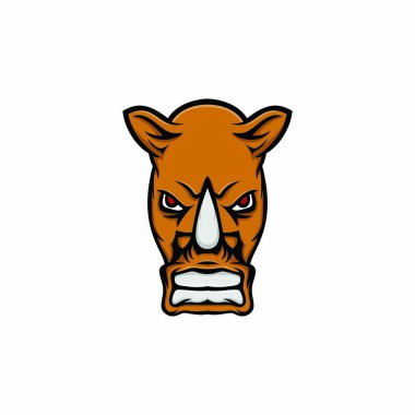 Gergedan izole maskot baş logo tasarım öğesi illüstrasyon amblemi vektör