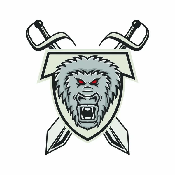 Goril maskotumuz vektör baş logo sigorta primi spor amblemi illüstrasyon izole