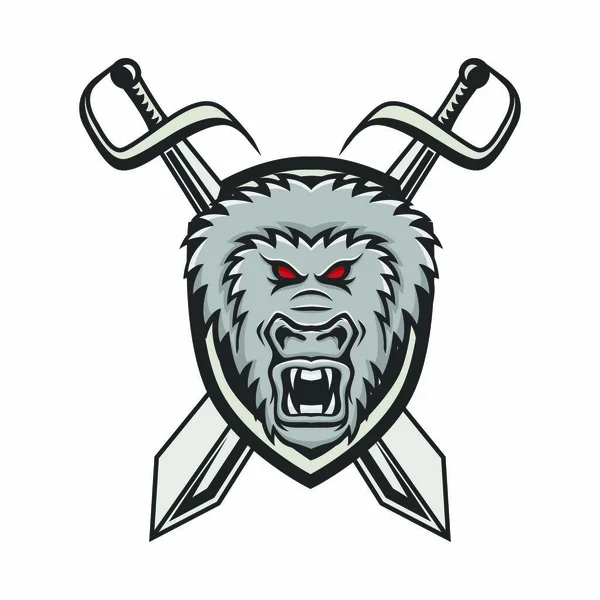 Goril maskotumuz vektör baş logo sigorta primi spor amblemi illüstrasyon izole