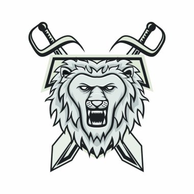 Aslan maskot baş vektör logo illüstrasyon izole amblemi hayvanlar spor 