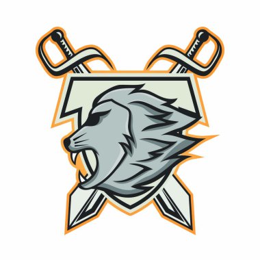 Aslan maskot baş vektör logo illüstrasyon izole amblemi hayvanlar spor