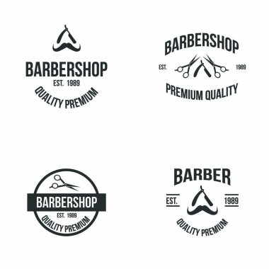 Rozet illüstrasyon ICOS izole amblemi stil kesim dükkanı vintage logo öğe saç berber
