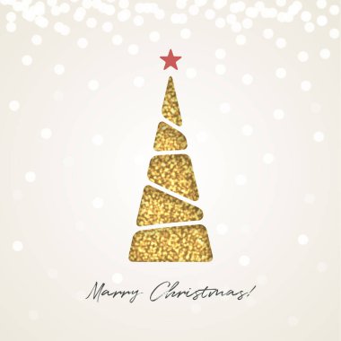 Yaratıcı kağıt Noel ağacı, parlak arkaplanda ışıldayan altın parıltısından yapılmış. Vektör illüstrasyonu.