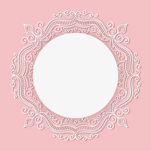 New Baby Born Card Vector Circle Lace Frame Pink White — Stock Vector