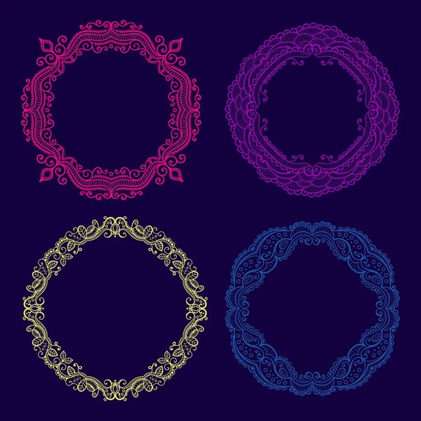 Vector set of lace circle floral frames. — Stock Vector