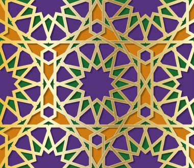 Kabartma geometrik şekillerden yapılmış Arap tarzında simetrik soyut vektör arkaplanı.
