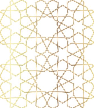 Altın geometrik çizgiden yapılmış Arap tarzında simetrik soyut vektör arkaplanı.