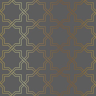 Altın geometrik çizgiden yapılmış Arap tarzında simetrik soyut vektör arkaplanı.