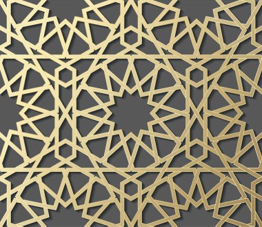 Kabartma geometrik şekillerden yapılmış Arap tarzında simetrik soyut vektör arkaplanı.