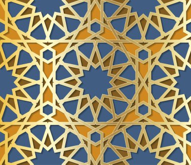Kabartma geometrik şekillerden yapılmış Arap tarzında simetrik soyut vektör arkaplanı.
