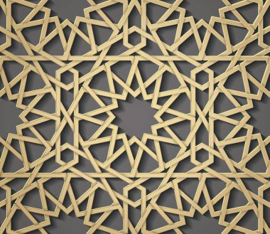 Kabartma geometrik şekillerden yapılmış Arap tarzında kusursuz simetrik soyut vektör arkaplanı.