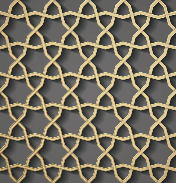 Бесшовный симметричный абстрактный векторный фон в арабском стиле из тиснения геометрических фигур с тенью. — стоковый вектор