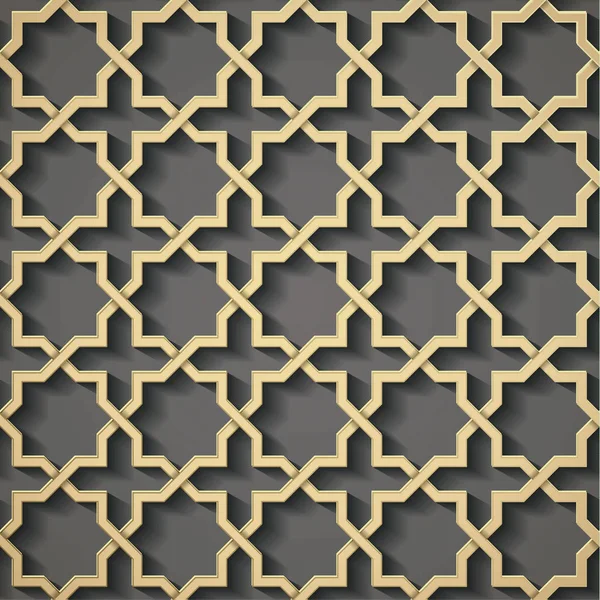 影のある幾何学的形状をエンボス加工したアラビア風のシームレスな対称抽象ベクトル背景. — ストックベクタ