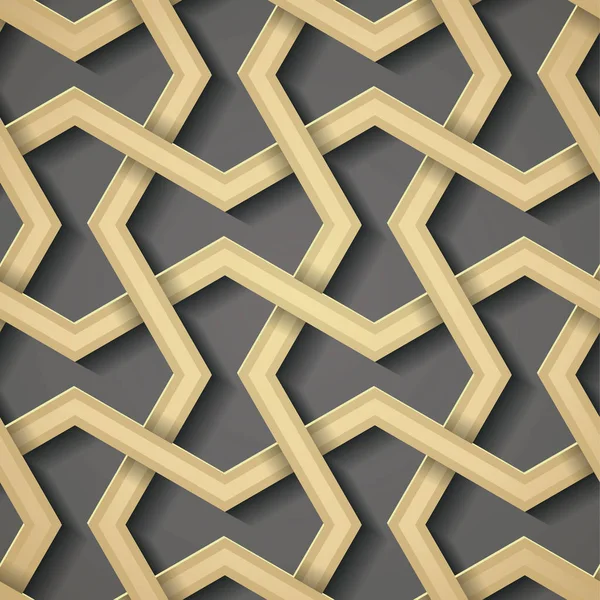 Fondo vectorial abstracto simétrico sin costuras en estilo árabe hecho de formas geométricas en relieve con sombra. — Archivo Imágenes Vectoriales