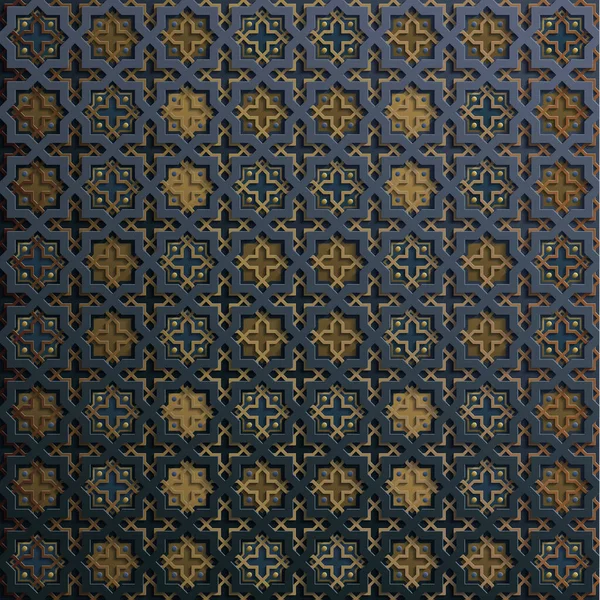 Symmetrischer abstrakter Vektorhintergrund im arabischen Stil aus geprägten geometrischen Formen mit Schatten. — Stockvektor