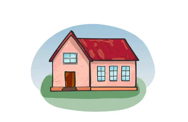 Doodle casa, cartone animato scarabocchio stile vettoriale illustrazione. — Vettoriale Stock
