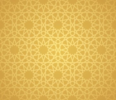 Altın geometrik çizgiden yapılmış Arap tarzında simetrik soyut vektör arkaplanı.