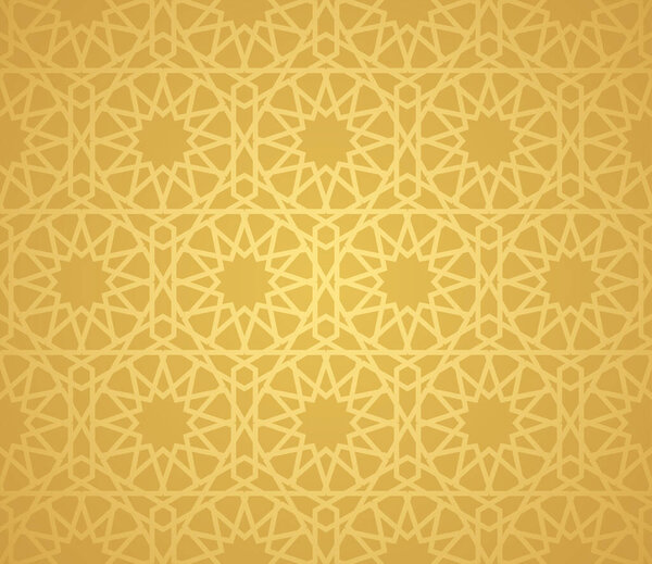 Symmetrical abstract vector background in arabian style made of gold geometric line.