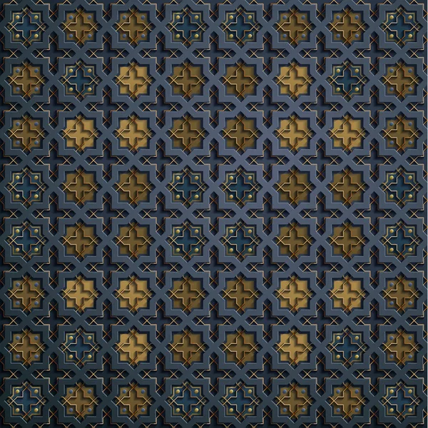 Symmetrischer abstrakter Vektorhintergrund im arabischen Stil aus geprägten geometrischen Formen mit Schatten. — Stockvektor
