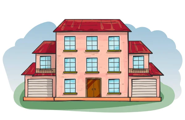 Doodle hus, tecknad klotter stil vektor illustration. — Stock vektor