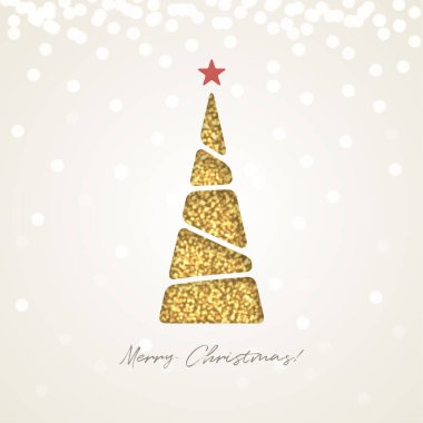 Yaratıcı kağıt Noel ağacı, parlak arkaplanda ışıldayan altın parıltısından yapılmış. Vektör illüstrasyonu.