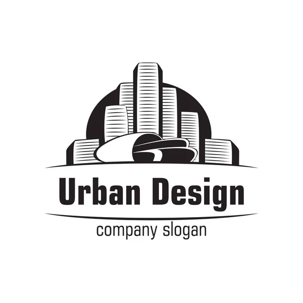 Logo Construction City House Design Urban Black White — Stock Vector