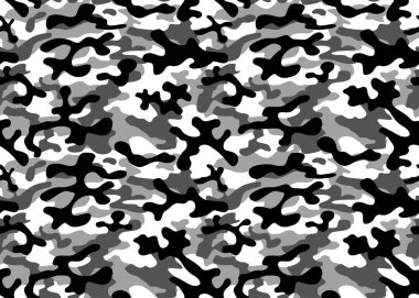 Siyah ve beyaz kamuflaj sorunsuz yineler. Maskeleme camo. Klasik giyim baskı. Vektör tek renkli seamless modeli