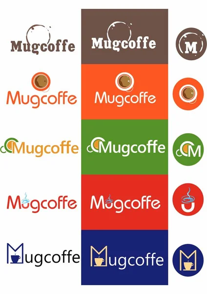 Marka Adı Kupa Kahvesi 'nin logosu. Klasik kahverengi renkte logo. Düz yeşil logo. Turuncu / kırmızı bardak. Basit mavi logo.