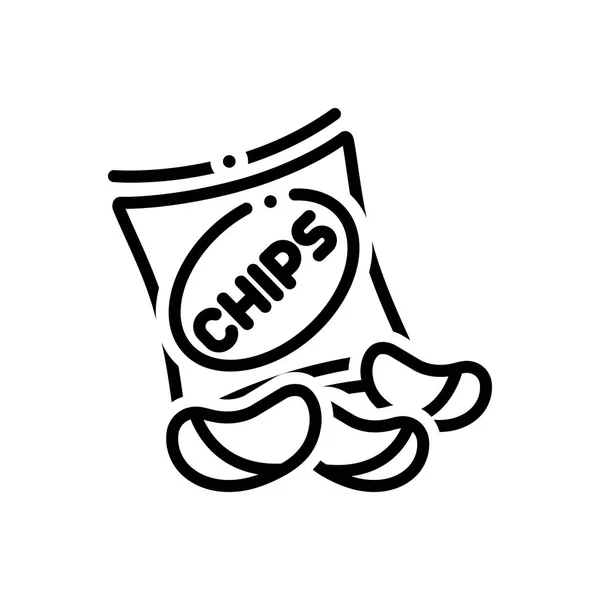 Zwarte Lijn Pictogram Voor Aardappel Chips — Stockvector