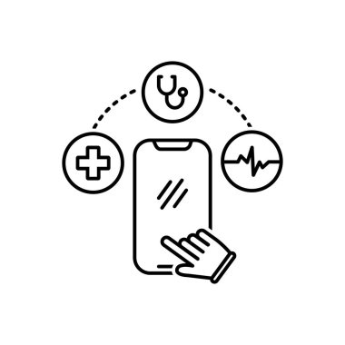 Mhealth siyah çizgi simgesini