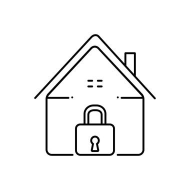 Ana sayfa güvenlik için siyah çizgi simgesi