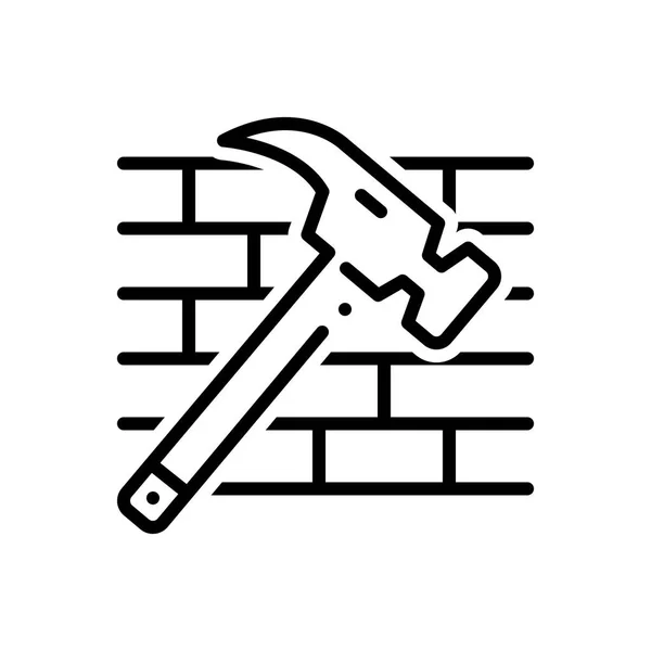 Back Line Icon Hammer Bricks — Διανυσματικό Αρχείο