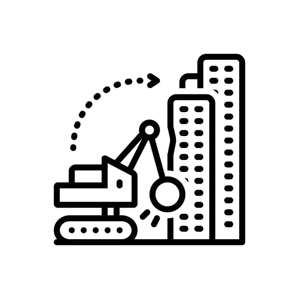 Zwarte Lijn Pictogram Voor Het Slopen Van Gebouw — Stockvector