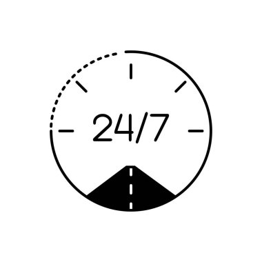 24/7 hizmet katı siyah simgesi 