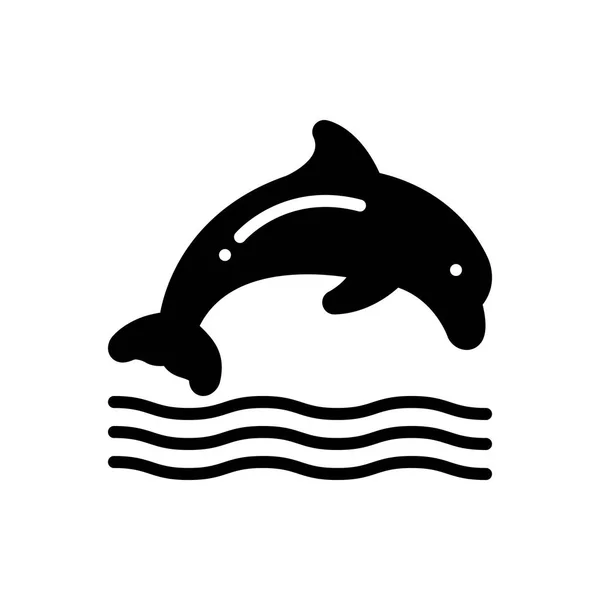Effen Zwart Pictogram Voor Dolfijn Springen — Stockvector