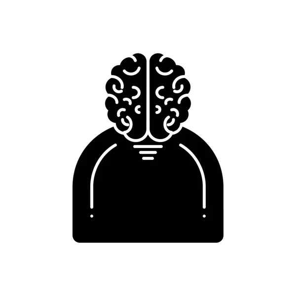 Твердая Черная Икона Человеческого Мозга — стоковый вектор