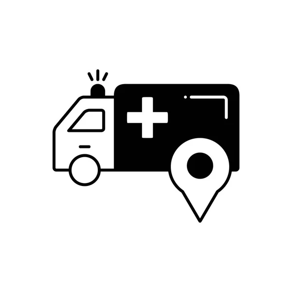 Solides Schwarzes Symbol Für Den Standort Des Krankenwagens — Stockvektor