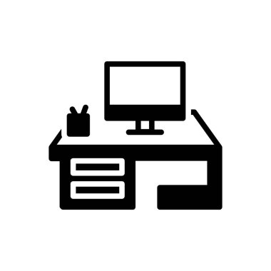  Bilgisayar masası katı siyah simgesi 