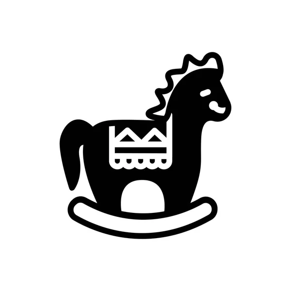 Stałe Czarny Ikona Drewniany Koń — Wektor stockowy