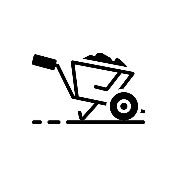 Solid Black Icon Wheelbarrow Cart — Stock Vector