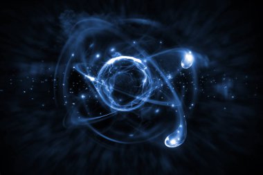 Renkli atomik parçacık arkaplan bilimi 3D illüstrasyonunu kapat