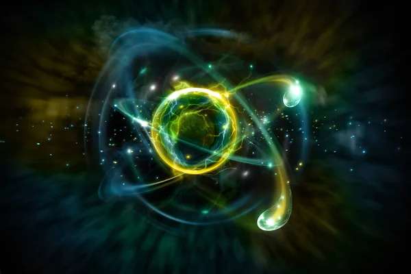 Nahaufnahme Von Bunten Atomaren Teilchen Hintergrund Wissenschaft Illustration — Stockfoto