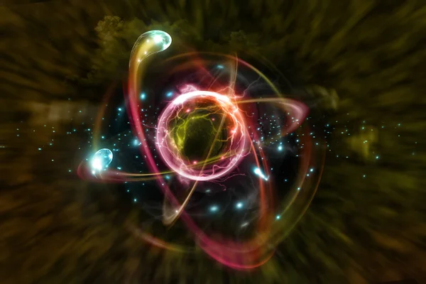 Nahaufnahme Von Bunten Atomaren Teilchen Hintergrund Wissenschaft Illustration — Stockfoto