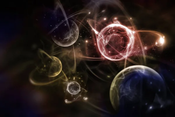 Renkli Atomik Parçacık Arkaplan Bilimi Illüstrasyonunu Kapat — Stok fotoğraf
