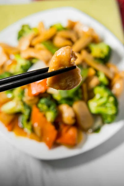 Shiang Chicken Garlic Sauce Sauteed Mixed Chinese Vegetables — Stock Photo, Image