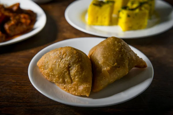 Indisches Lamm Kheema Samosa Knusprige Vorspeise — Stockfoto