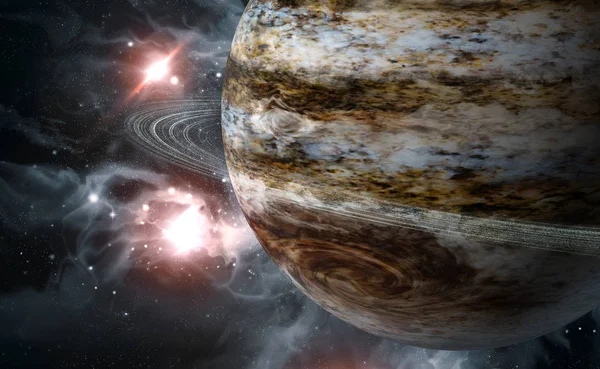 Jupiter planet solar system with stars in 3D illustration background