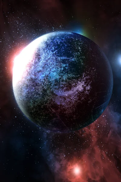 Alien planet solar system with stars in 3D illustration background